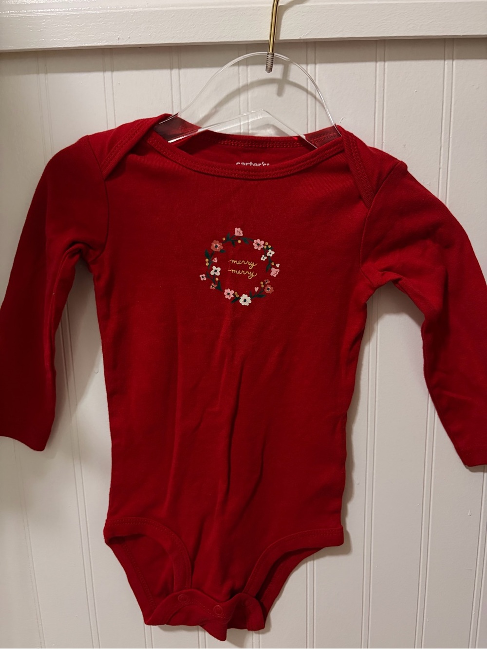 Carter's Red Long-Sleeve Baby Bodysuit with Floral Wreath